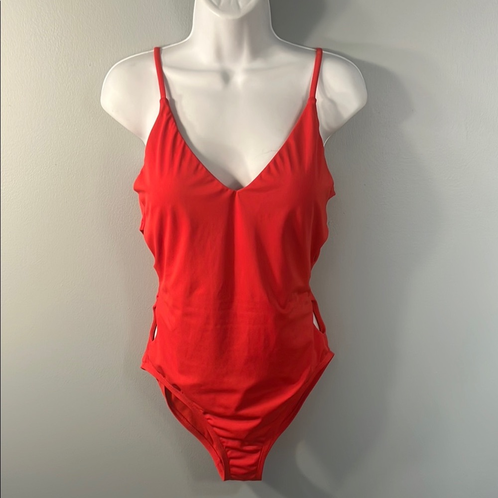 Red Moxi Blu One Piece Swimsuit with Side Cut Outs Size Medium